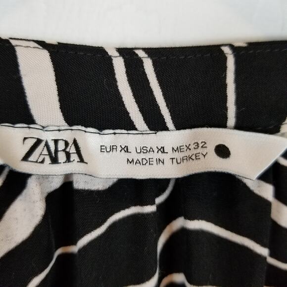 Zara Women's Printed Button Front Midi Dress Black White Size XL - Picture 5 of 8